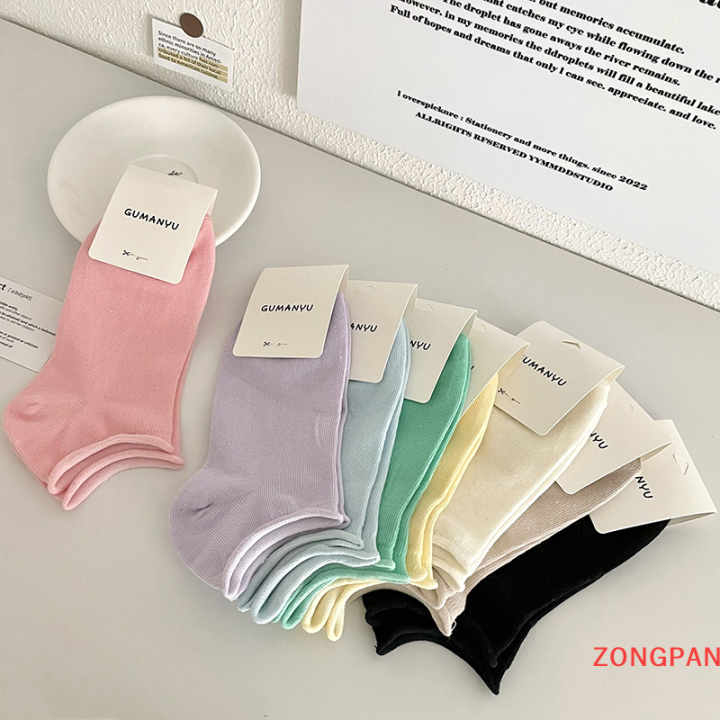 zongpan-ถุงเท้าผู้ชายถุงเท้าสีทึบสำหรับผู้หญิง-สีลูกอมถุงเท้าผ้าฝ้ายชนิดบางกันลื่นปากตื้นฤดูใบไม้ผลิและฤดูร้อน