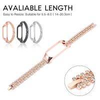 ❏ For Xiaomi Mi Band 5 Replacement Strap Fashion Stainless Steel Rhinestone Watchbands with Frame Women Shining Wrist Strap Band