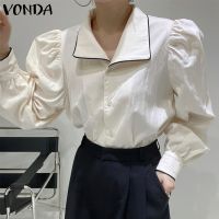 Vonda เสื้อเบลาส์ลําลอง แขนยาว คอปก แต่งจับจีบ สไตล์เกาหลี สําหรับผู้หญิง 9110