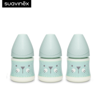 Suavinex (แพ็ค 3 ชิ้น) ขวดนม ลาย HYGGE รุ่น Premium polyamide wide neck bottle with round teat ขนาด 150ml เหมาะสำหรับอายุ +0 เดือน