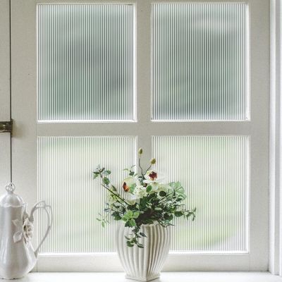 Reeded Glass Window Film Window Privacy Film Frosted Window Vinyl 3D Decorative Window Decals Non Adhesive for Bathroom Living