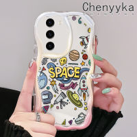 Chenyyka เคสปลอกสำหรับ Samsung S23บวก S23พิเศษเคสลายการ์ตูนน่ารักดาวเคราะห์คอสมิคสีสันสดใสลายเนื้อครีมคลื่นขอบเคสโทรศัพท์โปร่งใสกล้องเคสซิลิโคนอ่อนชัดเจนป้องกัน