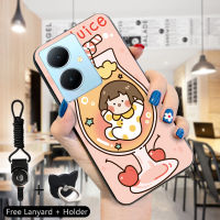 Case4you สำหรับ Vivo V29 5G Y78 5G Y78 5G + 5G สายคล้องแหวนใส่นิ้วเด็กหญิงเด็กชายเคสคู่การ์ตูน Botol Minuman ขวดเบียร์ลายกระต่ายหมีกันกระแทกปลอกโทรศัพท์ป้องกัน TPU ซิลิโคนนิ่ม