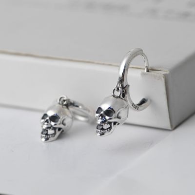 S925 Silver Halloween Retro Skull Head Lady Earring Pendant Punk Hip Hop Fashion Silver Jewelry Party Gift Gift Aretes De Muje