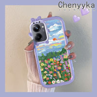 เคส Chenyyka สำหรับ Realme 10 Realme 10 Pro Plus 5G ลายท้องฟ้าดอกไม้ภาพวาดน้ำมันเคสสีสันสดใสน่ารักมอนสเตอร์ตัวน้อยกล้องนิ่มสำหรับเลนส์ซิลิโคนเคสใสกันกระแทกแบบใสง่าย