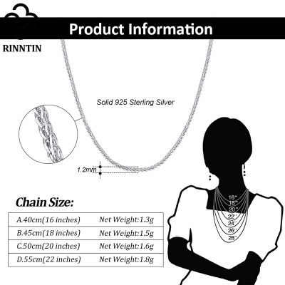 Rinntin 925 Sterling Silver Italian Handmade 1.2mm Chopin Chain Necklace for Women Fashion Simple Basic Neck Chain Jewelry SC53