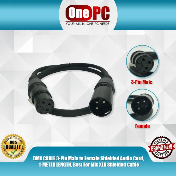 DMX CABLE 3Pin Male to Female Shielded Audio cord, 1METER LENGTH