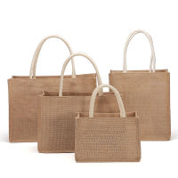 Jute Shopping Totes Bags Eco Friendly Reusable Grocery Handbag Storage Bag Natural Burlap Large Capacity Beach Picnic Uni