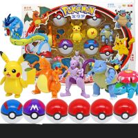 Pokemon Figures ของแท้ Original Deformation ของเล่นอะนิเมะรูป Pikachu Charizard Greninja พ็อกเก็ตมอนสเตอร์ Pokeball รุ่นของขวัญ