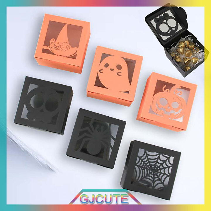 gjcute-กล่องใส่ขนมฮาโลวีน5ชิ้นกล่องกระดาษของขวัญคุกกี้ช็อกโกแลตกล่องทำมือสำหรับเด็กอุปกรณ์งานปาร์ตี้