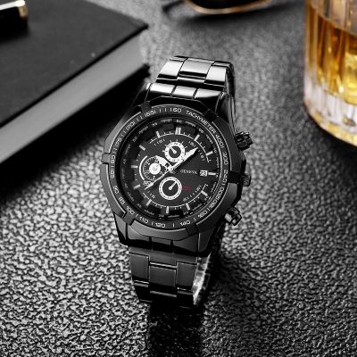 【Hot seller】 Mens watch non-automatic mechanical fake six-pin fashion business personality casual three-eye quartz