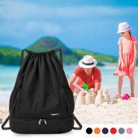 2021Foldable Drawstring Backpack Sports Gym Bag with Wet and Dry Compartments for Swimming Beach Camping