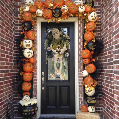 Halloween Mummy Scary Door Wreath No Fade Halloween Horror Theme Wreath for Front Door Window Decoration