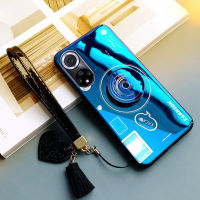 เคสสำหรับ Huawei Nova 9 Honor 50เคสแฟชั่นหรูหราพรีเมี่ยมลายกล้อง + ขาตั้ง + เด็กหญิงเด็กชายสายคล้องมือพู่ที่สวยงามเคสเคสซิลิโคนกันกระแทกโทรศัพท์แบบนิ่ม