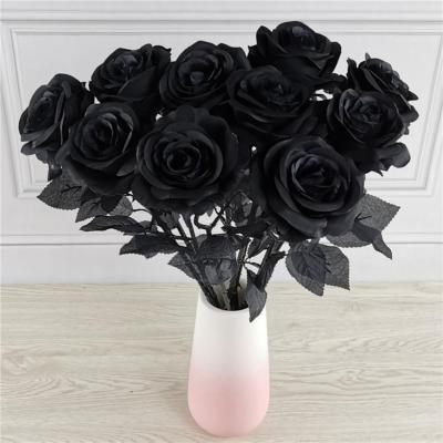 【cw】10pcs Artificial Silk Roses 8-9cm Flower Head Bouquet Decroative Simulation Relastic Black Flowers Home Halloween Decoration