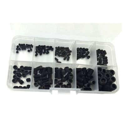 200PCS M3 M5 M6 M8 Hex Head Socket Hex Grub Screw Set Assortment Kit(Black Alloy Steel)