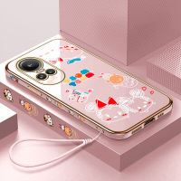 พร้อมเคสเคสโทรศัพท์สำหรับ Realme 11 5G Realme Narzo 60 5G Realme 11 Pro 5G Realme 11 Pro + 5G Reno10 Pro 5G ฟรีสายคล้อง + การ์ตูน Mickey Mouse น่ารักหุ้มขอบสี่เหลี่ยมชุบเคสโทรศัพท์เคสโทรศัพท์นิ่มสุดหรู