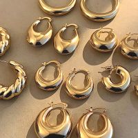 【YP】 2023 New 18K Gold Plated Metal Chunky Hoop Earrings Thick Huggie Earring for Round Statement Jewelry
