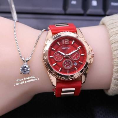 ฟรีสร้อยคอ || Guess roll LS-9011HC นาฬิกาข้อมือ สายยางโครโน่ แสดงวันที่ สําหรับผู้หญิง