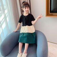 2022 summer Teen Girls Color Block Rainbow split Dresses Puff Sleeve Plaid School Kids Party Princess Dress Children Outfits  by Hs2023