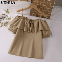 VONDA เสื้อเบลาส์แขนพองสำหรับวันหยุดเสื้อเป็นชั้นๆแฟชั่นโชว์ไหล่ของผู้หญิง (ลำลองเกาหลี) #2