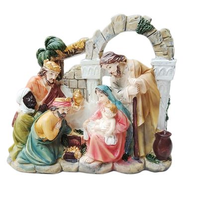 Ornament Scene Christmas Crib Figurines Baby Jesus Manger Miniatures Ornament Resin Crafts Christmas Gift Home Decor A