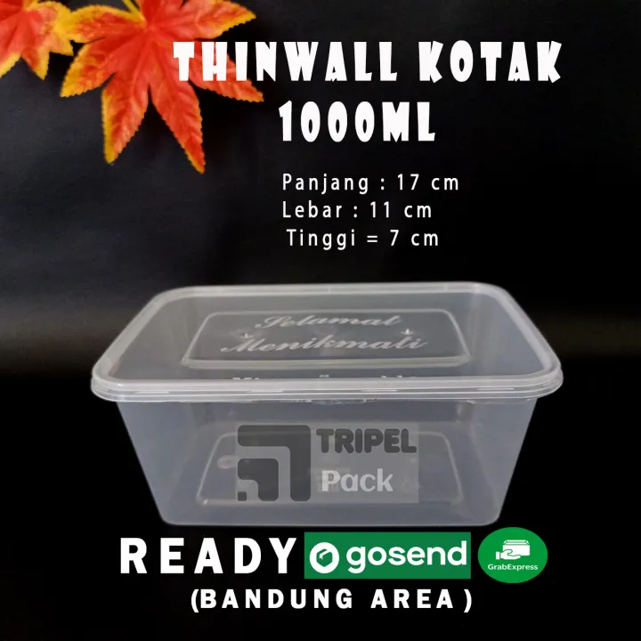 [20 Pcs] Thinwall Persegi Panjang 1000ml Kotak Makan Plastik Food