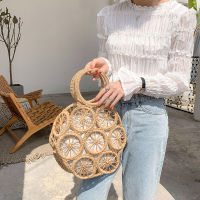 Fashion Rattan Hollow Out Round Wicker Straw Bags Women Handbags Summer Beach Shoulder Crossbody Bags Casual Lady Purses