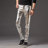 ร้อน, ร้อน★Thoshine Brand Men PU Leather Pants Shiny Fashion Nightclub Party Trousers Dance Pants Thin