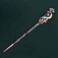 【cw】 Enamel Peacock Hair Stick Hairpin Chinese AccessoriesTH