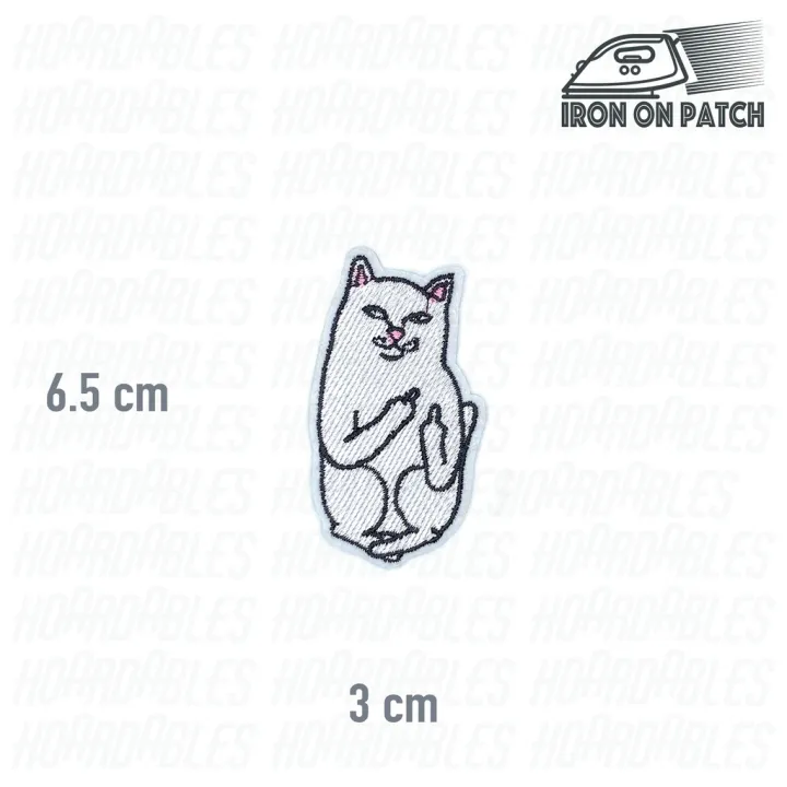 White Cat Middle finger Iron On Sew DIY Decor Embroidered Patch Badge