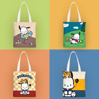 Sanrio Pochacco กระเป๋าสะพายไหล่ ผ้าแคนวาส ทรงโท้ท น่ารัก เรียบง่าย สําหรับนักเรียนหญิง ใส่หนังสือ ช้อปปิ้ง