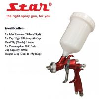 ปืน/กาพ่นสีแบบถ้วยบน 1.4 สีแดง, 1.3 สีทอง 600ml Star SMV 4F Gravity Spray Gun