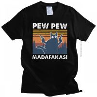 Funny Cat Pew madabas Graphic T เสื้อผู้ชายผ้าฝ้าย VINTAGE Crazy Cat TEE Tops streetwear dzier Casual T- Shirt