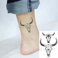 【YF】 Waterproof Temporary Tattoo Sticker Bull Cow Goat Skull Head Horn Totem Fake Tatto Flash Tatoo Small Body Art for Men Women