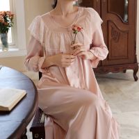 【 WYIN kitchen】 Vintage Palace Style Women 39;s Pajamas Long Sleeve Round Neck Button Ruffle Lace Trim Fashion Nightdress for Women Nightgown Pj