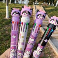 Sanrio ปากกาอเนกประสงค์หลากสีหลายสีลายการ์ตูนกุโรมิสิบปากกาลูกลื่นสีน่ารักเครื่องเขียนสำหรับเด็กของขวัญ