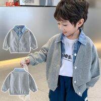 Childrens clothing for boy Coat Spring Autumn Jacket Denim collar Patchwork top Fake two shirts Kids Outerwear 2-9 Y