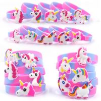 5Pcs Rainbow Unicorn Party Rubber Bangle Bracelet Unicorn Birthday Party Decorations Kids Baby Shower Decorations Party Favors