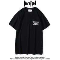 FEAR OF GOD ใหม่เสื้อยืดแฟชั่นคริสมาสต์ยีพิมพ์ผ้าฝ้ายหลวมแขนสั้นเสื้อยืด