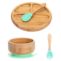 4PcsSet Childrens Tableware Baby Feeding Bowl Plate Fork Spoon Cartoon Bamboo Tableware BPA Free Non-Slip Childrens Dishes