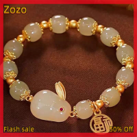 Zozo ✨Ready Stock✨ สร้อยข้อมือแก้วกระต่ายมิตรภาพนำโชคลูกปัดหินธรรมชาติสำหรับเป็นของขวัญเครื่องประดับสำหรับผู้หญิง