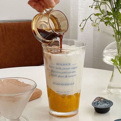 ร้อนเกาหลีตัวอักษรสีฟ้าแก้วแก้วกาแฟใสอาหารเช้านมน้ำผลไม้ลาเต้เครื่องดื่มถ้วยโฮมออฟฟิศ Drinkware เบียร์แว่นตา450มิลลิลิตร
