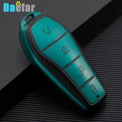 dfthrghd Leather Car TPU Car Key Case Cover Shell for BYD Song Qin Han EV Tang DM 2018-2022 Key Protector Fob Auto Interior Accessories