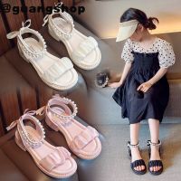 guangshop Minimalist Ruffle เด็กทารกเจ้าหญิง Sandles Pearl Bowknot All-Match Soft Sole Anti-Slippery รองเท้าเด็ก2-16ปี T22N06CC-13