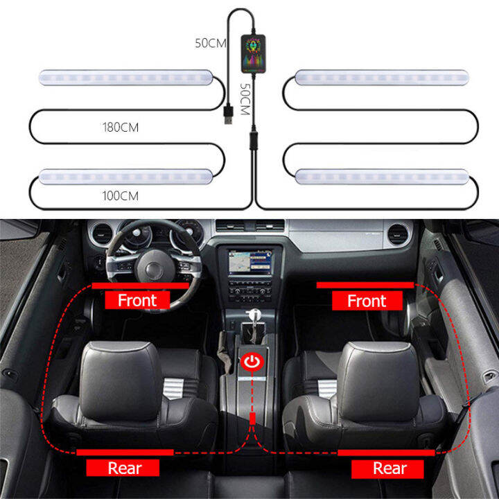 ไฟตกแต่ง-lampu-hias-ภายในรถ-led-rgb-แผ่นเรืองแสงโดยรอบอัตโนมัติชาร์จไฟริ้วสายไฟเท้า