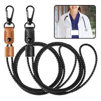 【CW】 Leather Neck Lanyard Color Adjustable Student Card With Clip Fashion Weave