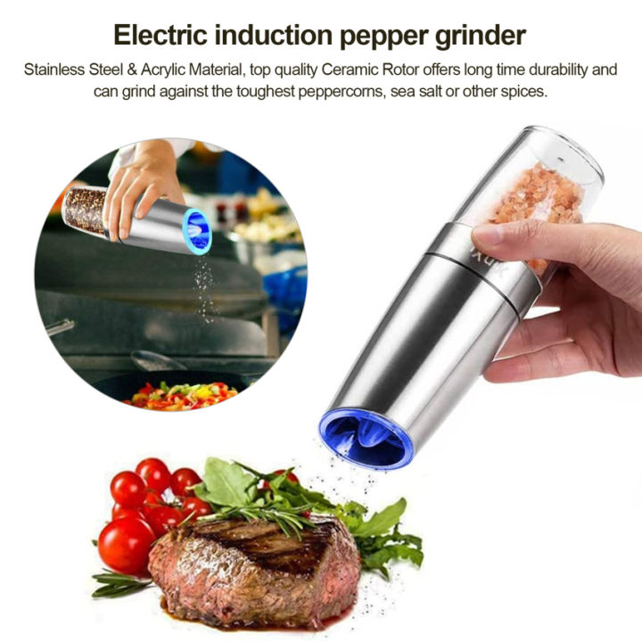 1pc Style Electric Gravity Salt And Pepper Grinder, Battery-free, Automatic  Pepper And Salt Mill, With Blue Led Light, Adjustable Coarseness,  Refillable Salt And Pepper Shaker