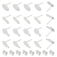 1Box 80Pcs 4 Styles Mini Stud Earrings Sets Stainless Steel Oval/Rectangle/Teardrop Post Earring Findings 0.8mm Stud Earring with Loop for DIY Earring Jewelry Making Hole: 1~1.6mm