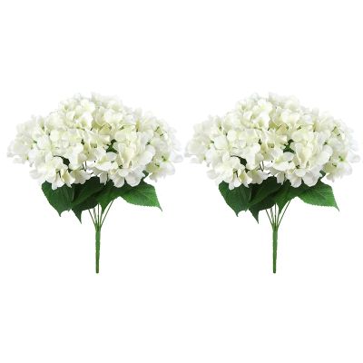 2X Artificial Flowers Silk 7 Big Head Hydrangea Bouquet for Wedding, Room, Home, Hotel, Party Decoration White